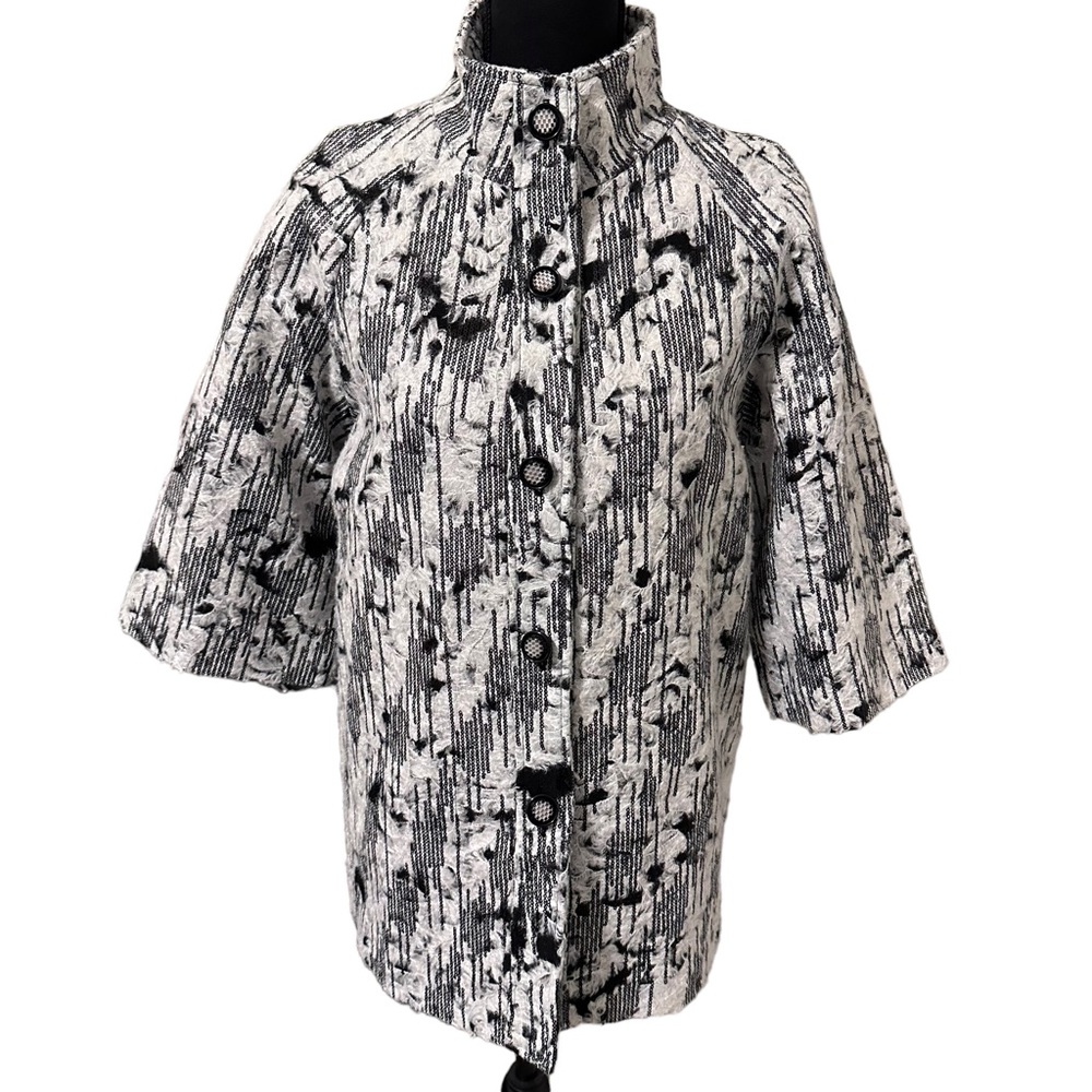 Peck & Peck Jacket Womens Small 3/4 Sleeve White & Black Pocket Sequins New